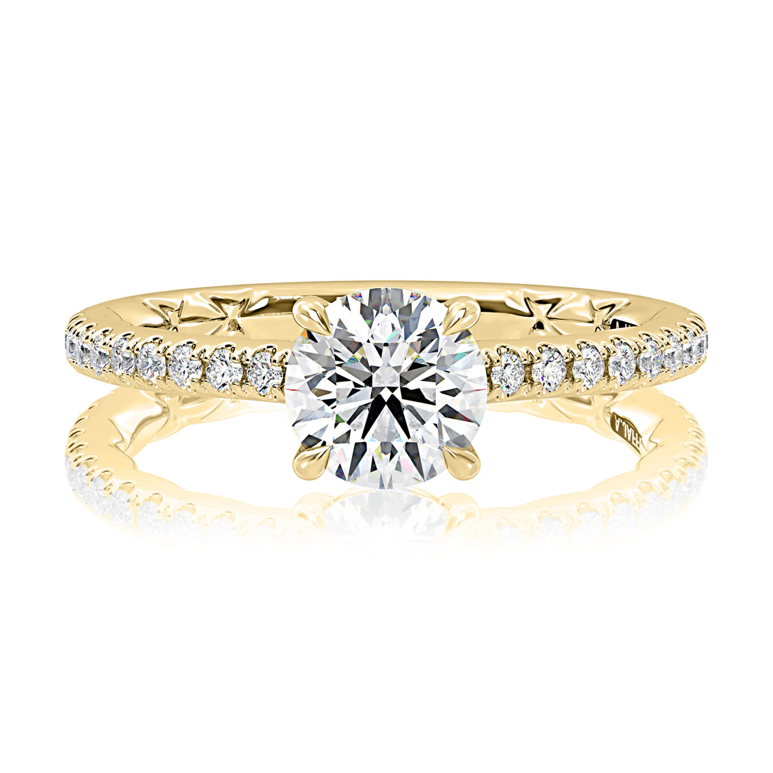 Round Hidden Halo Solitaire Bezel Pavé Diamond Engagement Ring