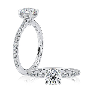 Round Hidden Halo Solitaire Bezel Pavé Diamond Engagement Ring