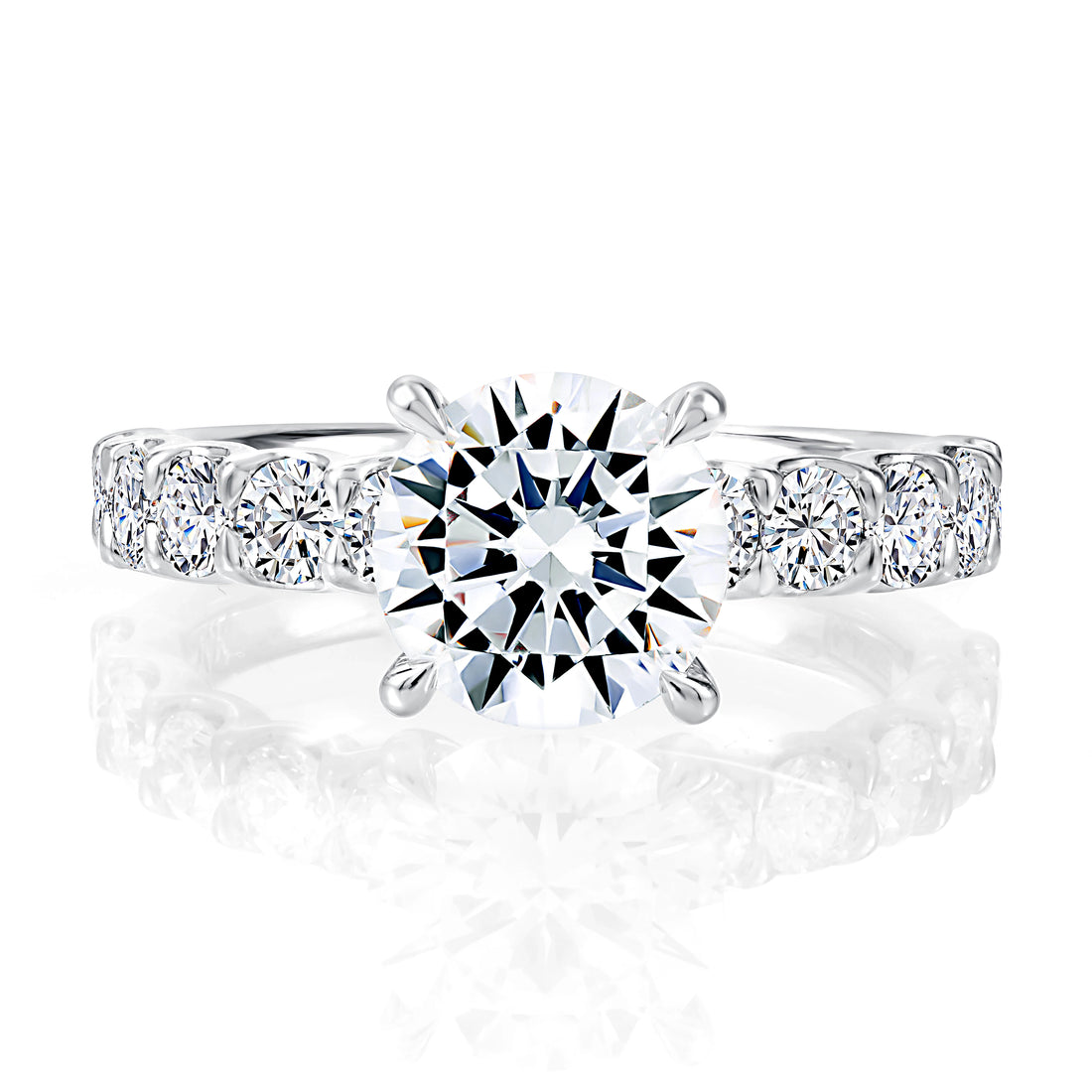 Round Three-Stone Pavé Diamond Engagement Ring