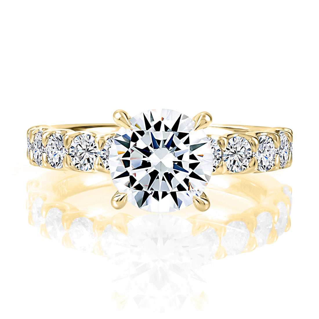Round Three-Stone Pavé Diamond Engagement Ring