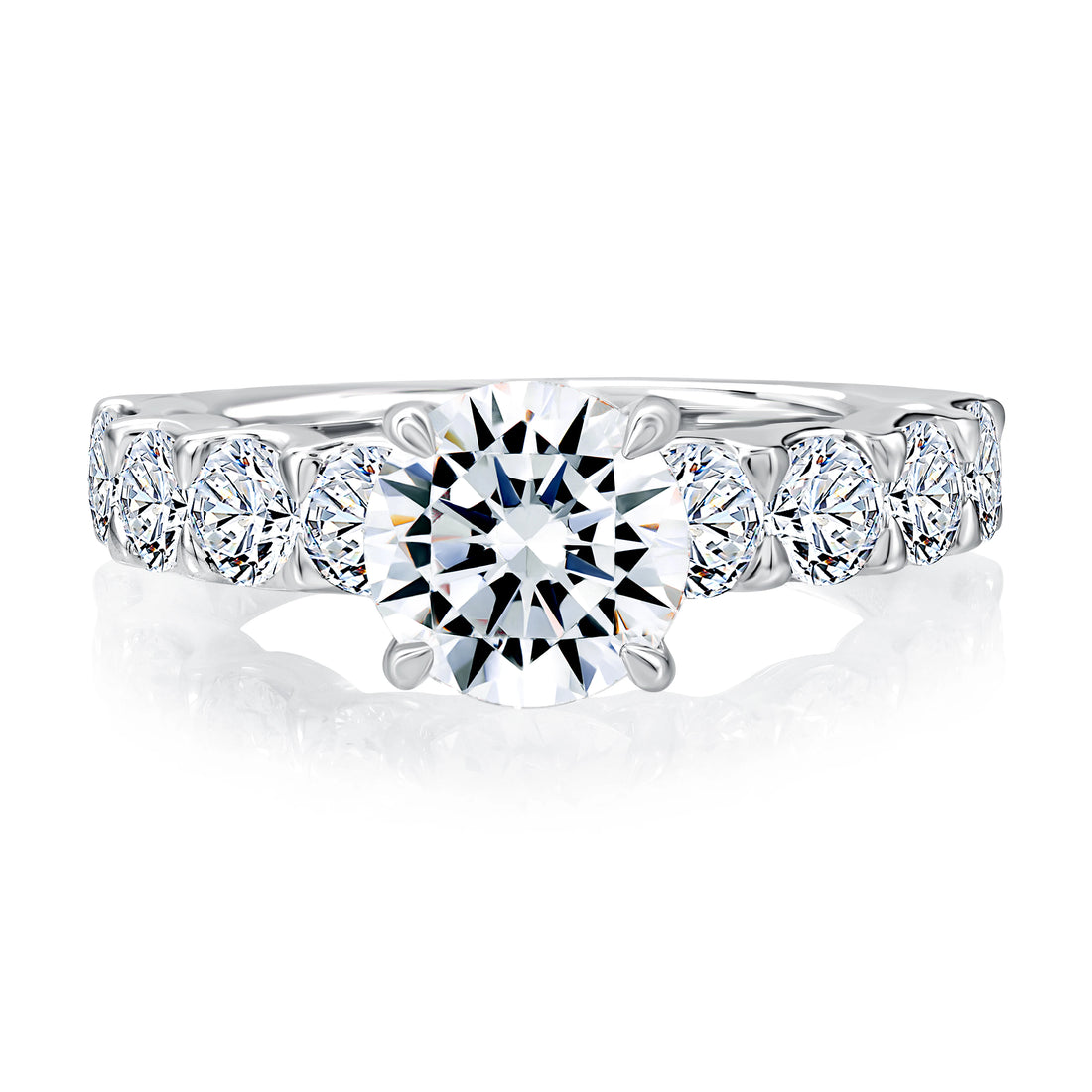 Round Three-Stone Pavé Diamond Engagement Ring