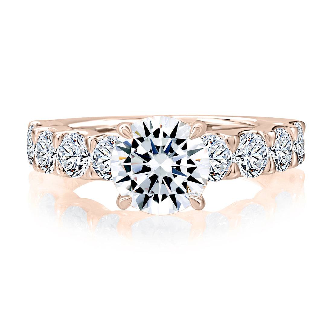 Round Three-Stone Pavé Diamond Engagement Ring