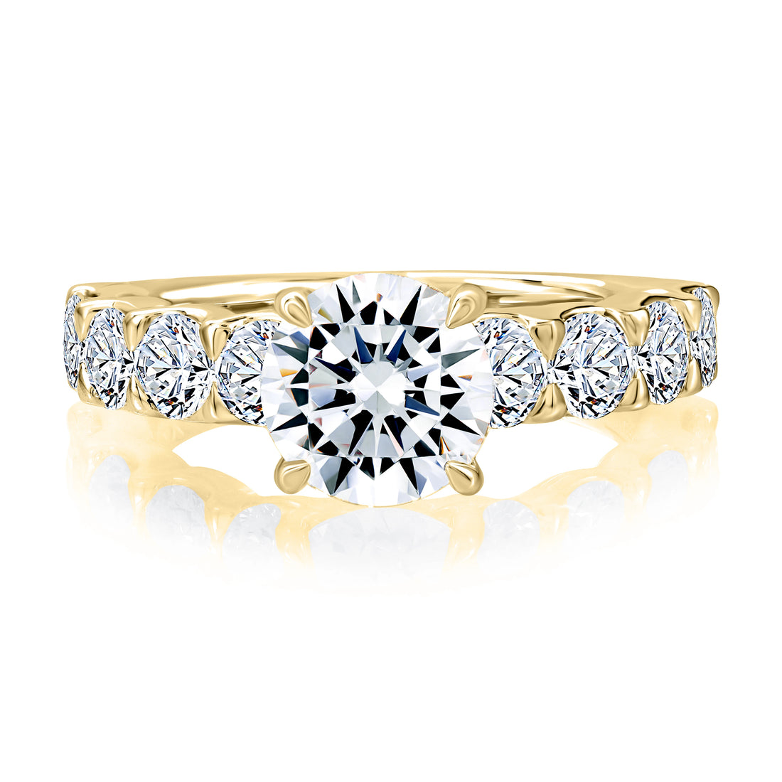 Round Three-Stone Pavé Diamond Engagement Ring