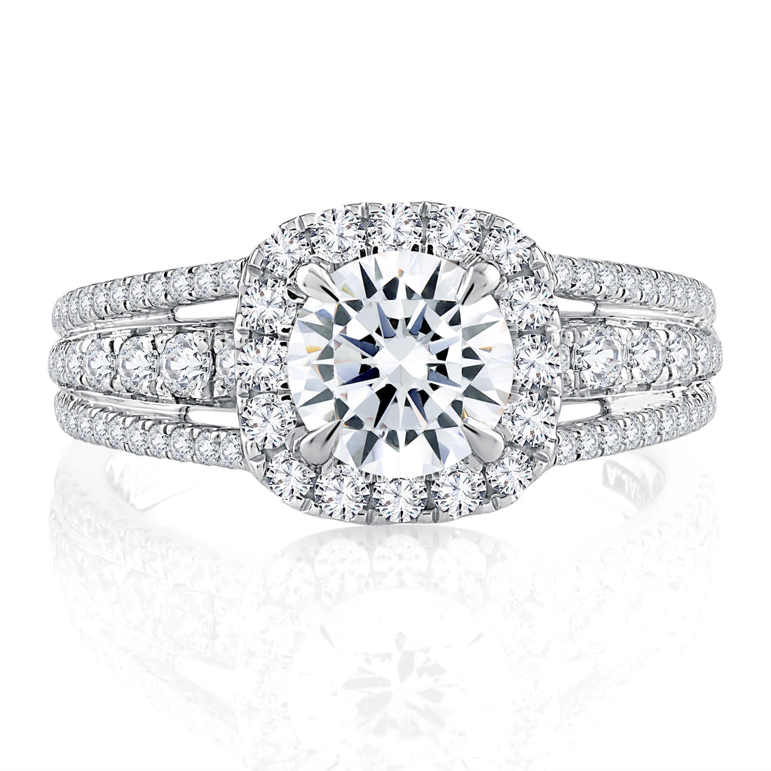 Round Halo Split-Shank Diamond Engagement Ring