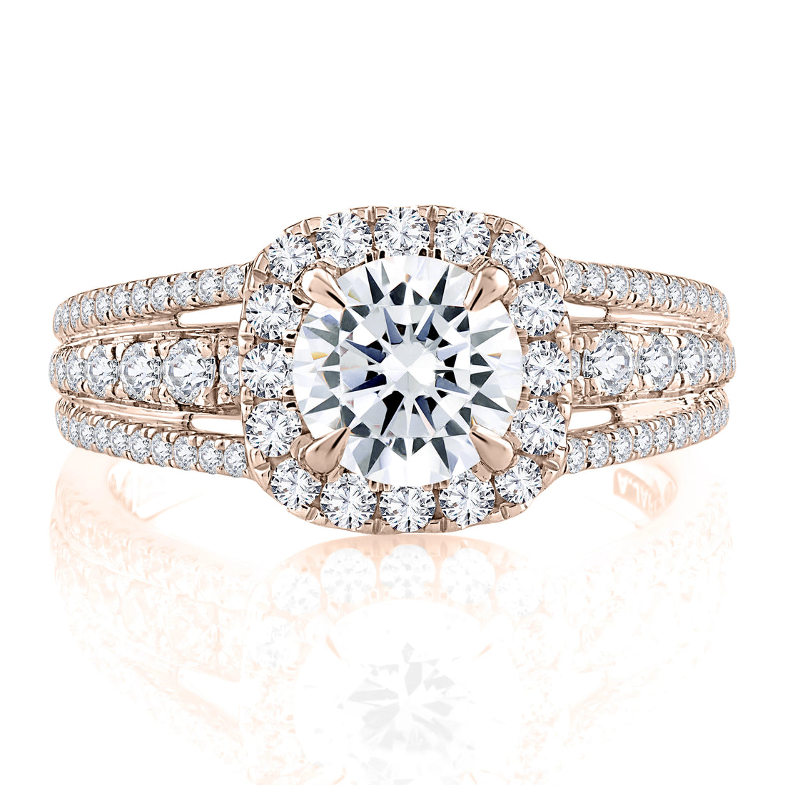 Round Halo Split-Shank Diamond Engagement Ring