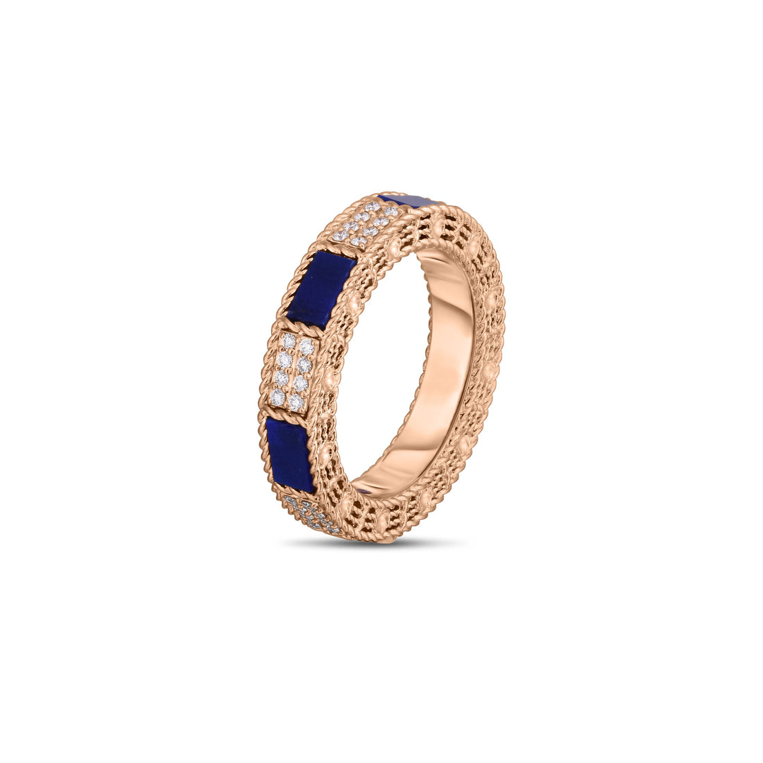 Art Deco Mosaic Alternating Blue Lapis and Diamond Ring