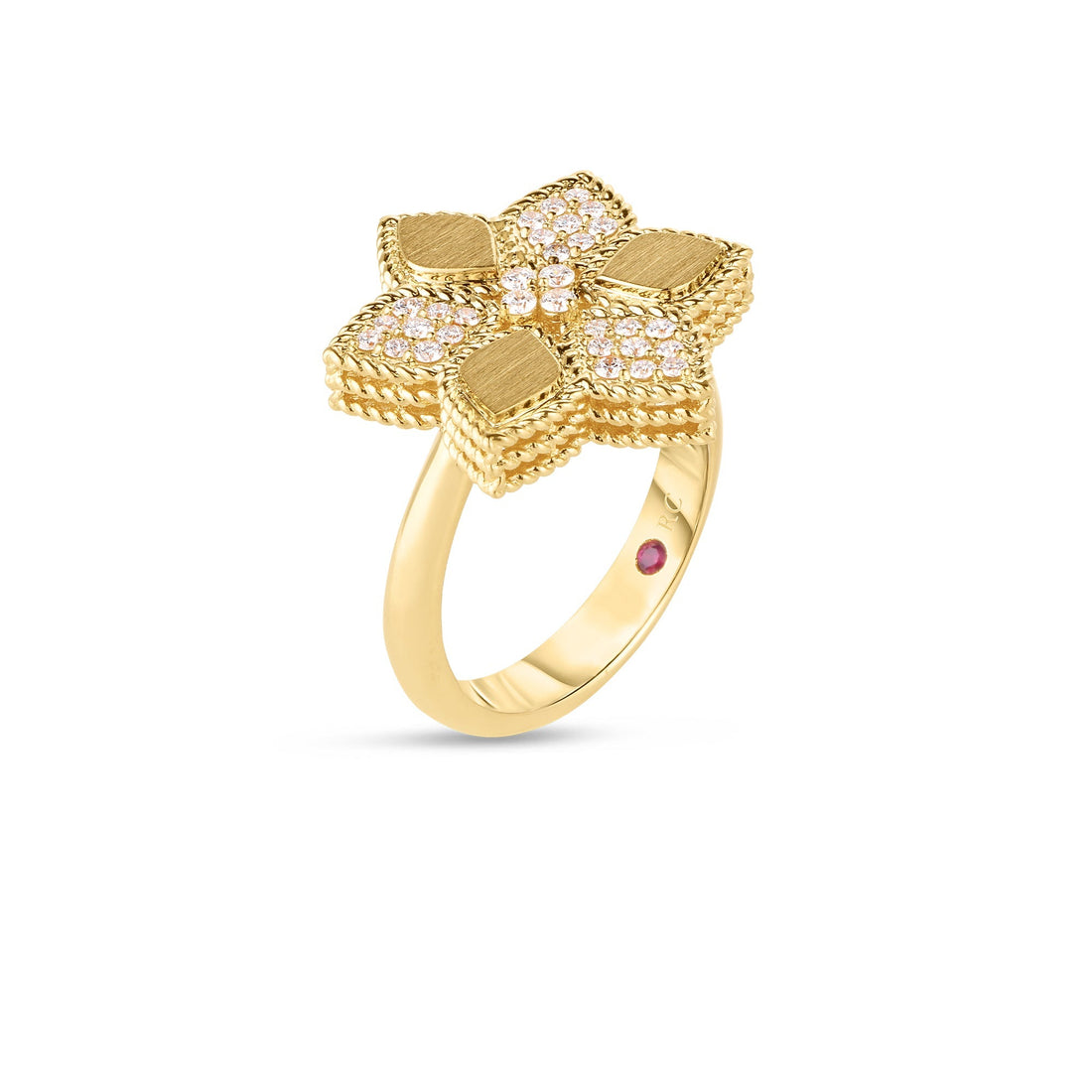 Vernazza Alternating Pavé Diamond and Satin Finish Flower Ring