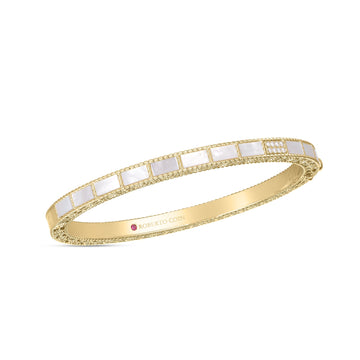 Art Deco Mosaic Diamond Accent and Mother of Pearl Bangle