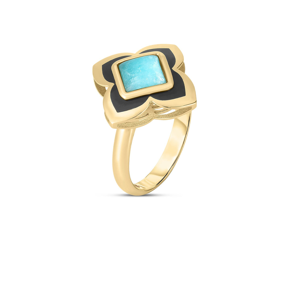 Palazzo Ducale Carnival Amazonite and Black Enamel Flower Ring