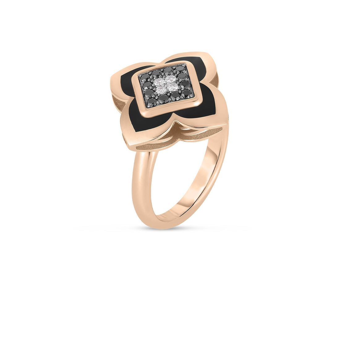 Palazzo Ducale Carnival Black Diamond, Black Enamel, and White Diamond Flower Ring