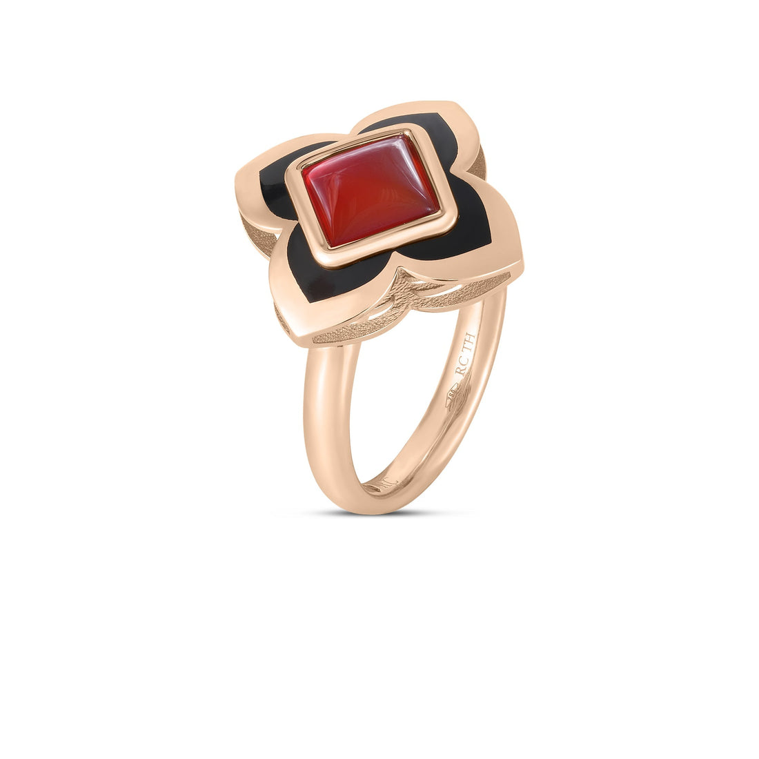 Palazzo Ducale Carnival Black Enamel, and Red Agate Flower Ring