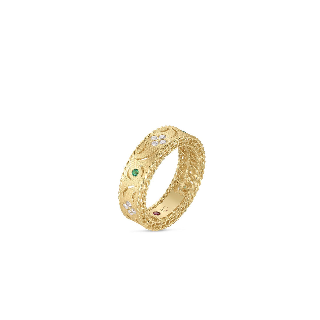 Princess Diamond and Emerald Satin Finish Ring