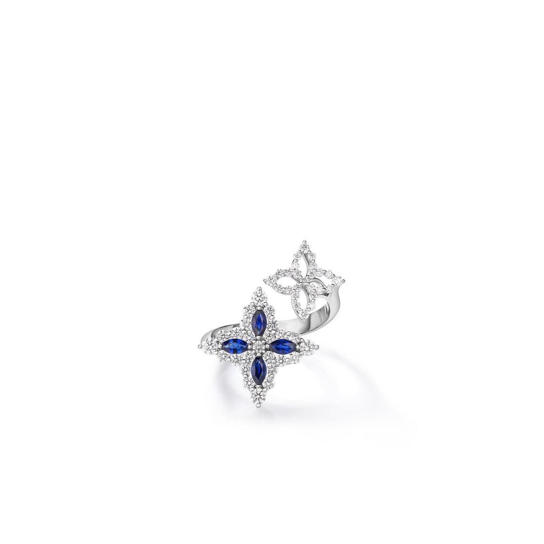 Diamond Princess Outline Tapered Flower Bypass Ring