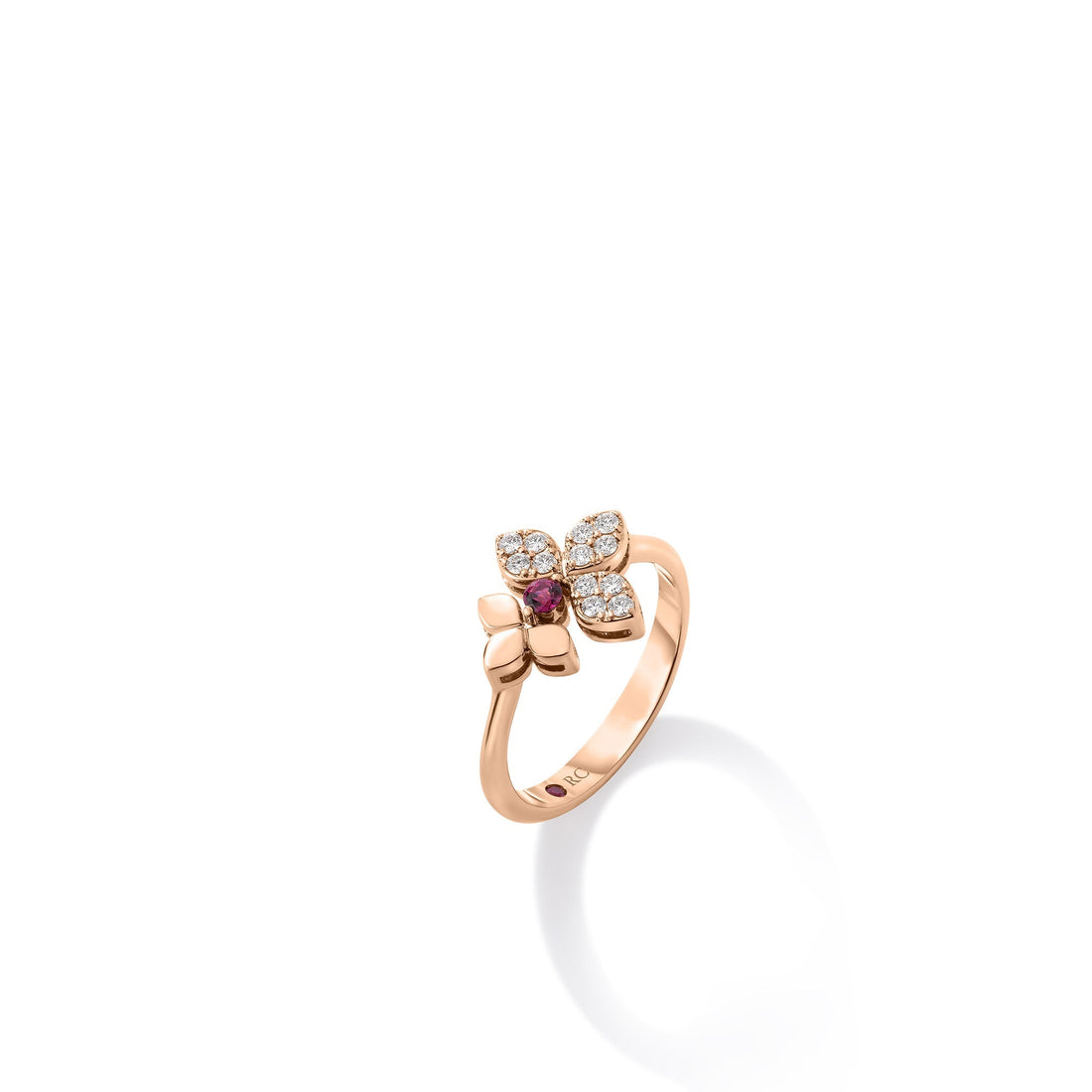 Love in Verona Diamond and Rubellite Split Flower Ring