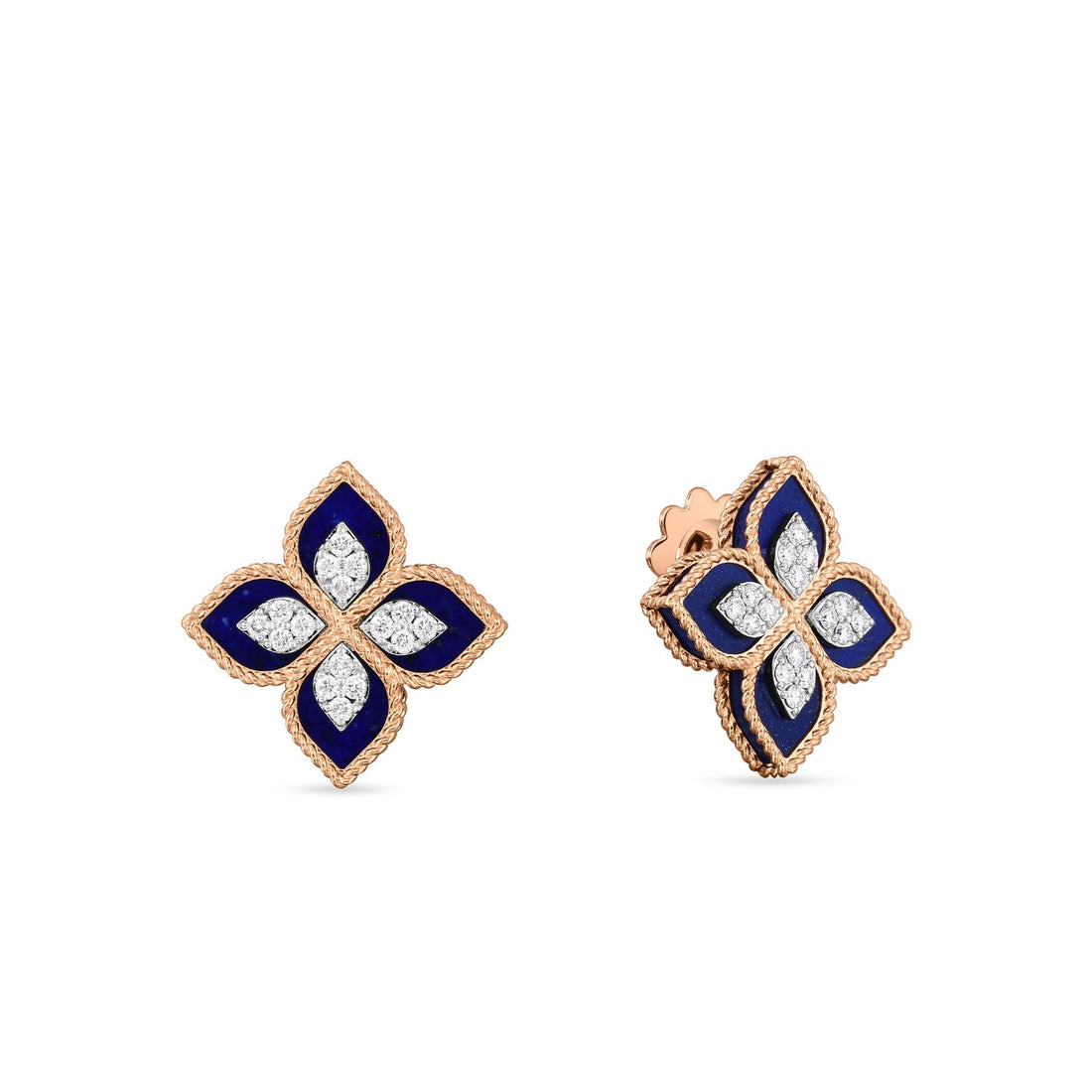Venetian Princess Diamond and Lapis Flower Stud Earrings