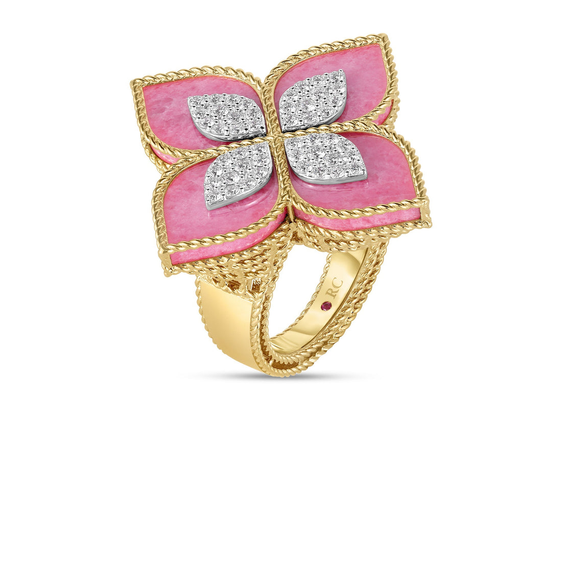 Venetian Princess Diamond and Rhodonite Large Flower Ring