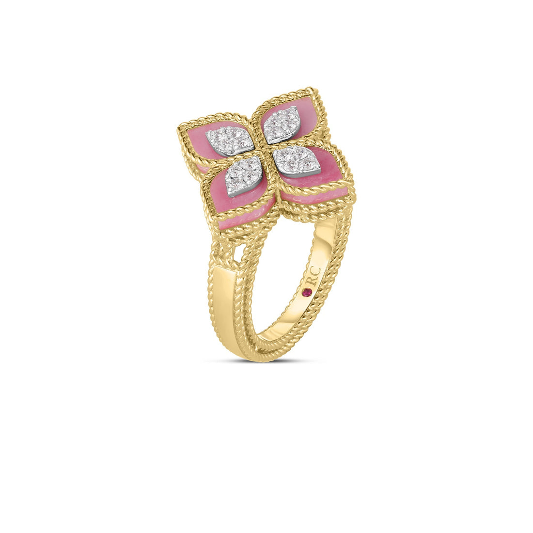 Venetian Princess Diamond and Rhodonite Flower Ring