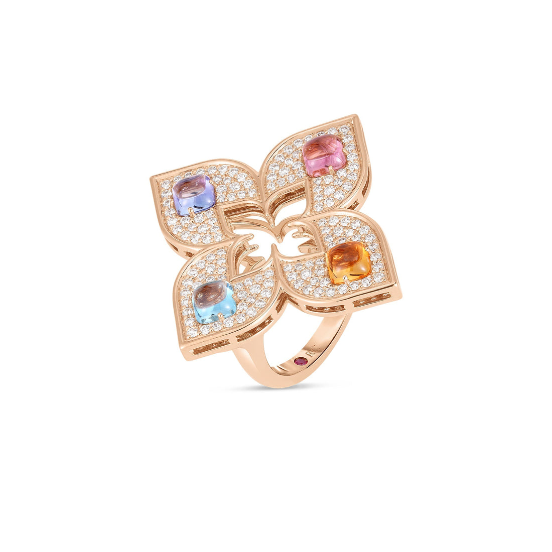 Venetian Princess Carnival Pavé Diamond and Mixed Stones Large Open Flower Ring