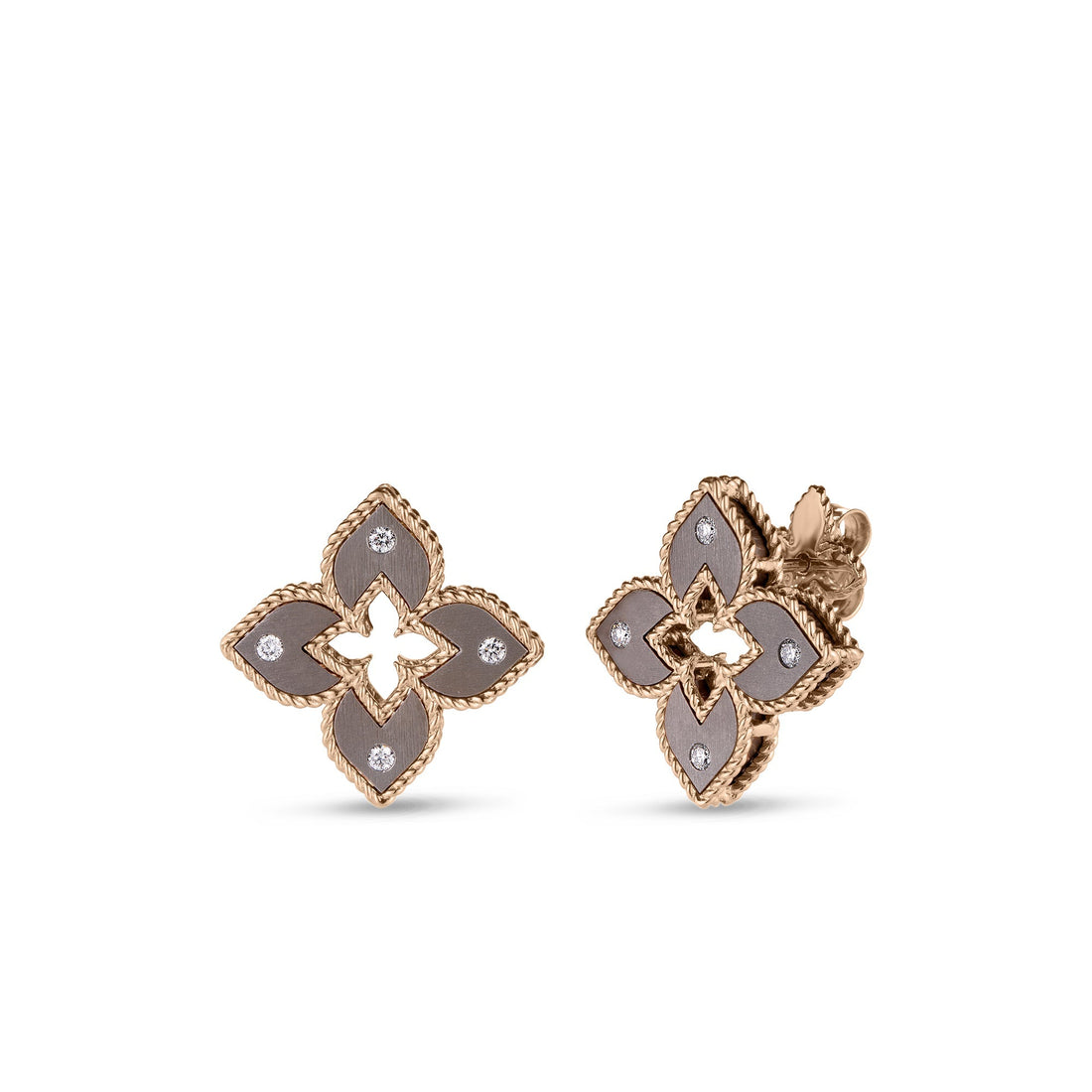 Venetian Princess Diamond and Titanium Petite Flower Stud Earrings