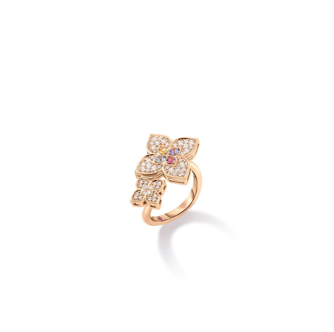 Venetian Princess Carnival Pavé Diamond and Mixed Stones Double Flower Ring