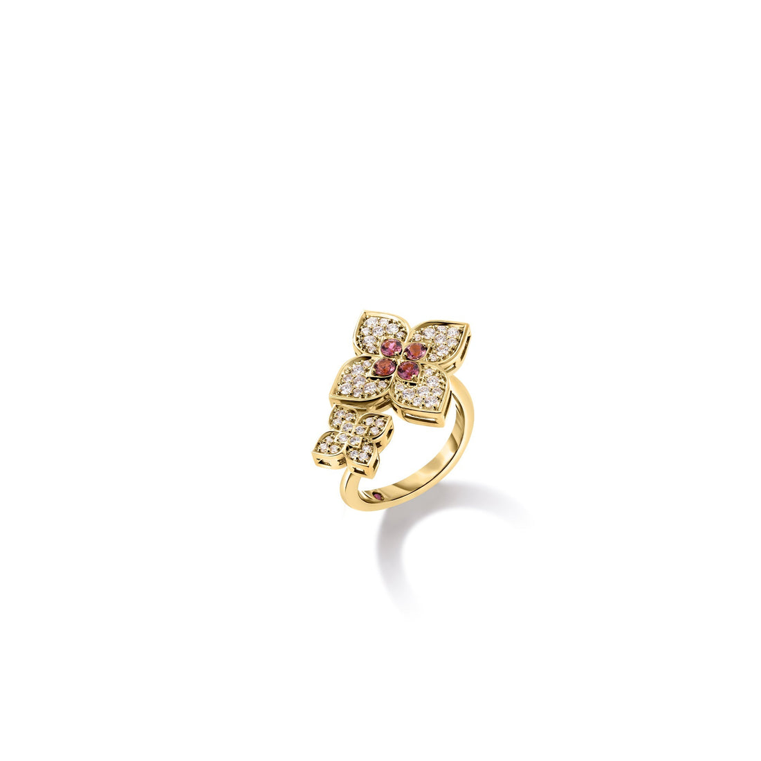 Venetian Princess Carnival Diamond and Rubellite Double Flower Ring