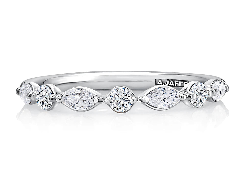 Alternating Round and Marquise Diamond Wedding Band