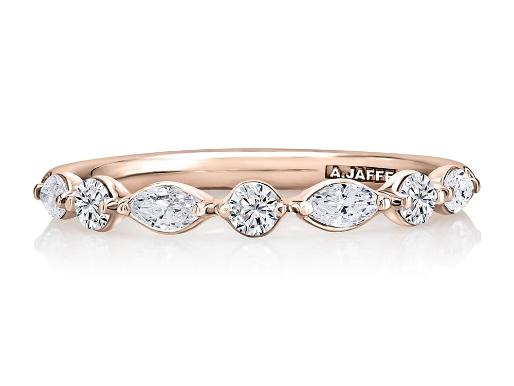 Alternating Round and Marquise Diamond Wedding Band