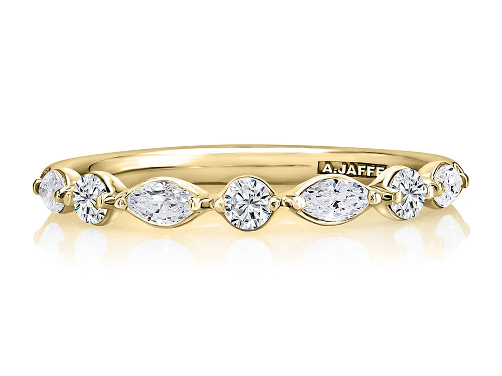 Alternating Round and Marquise Diamond Wedding Band